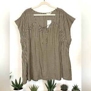 Lucky Brand Olive Striped‎ Blouse size XXL NWT